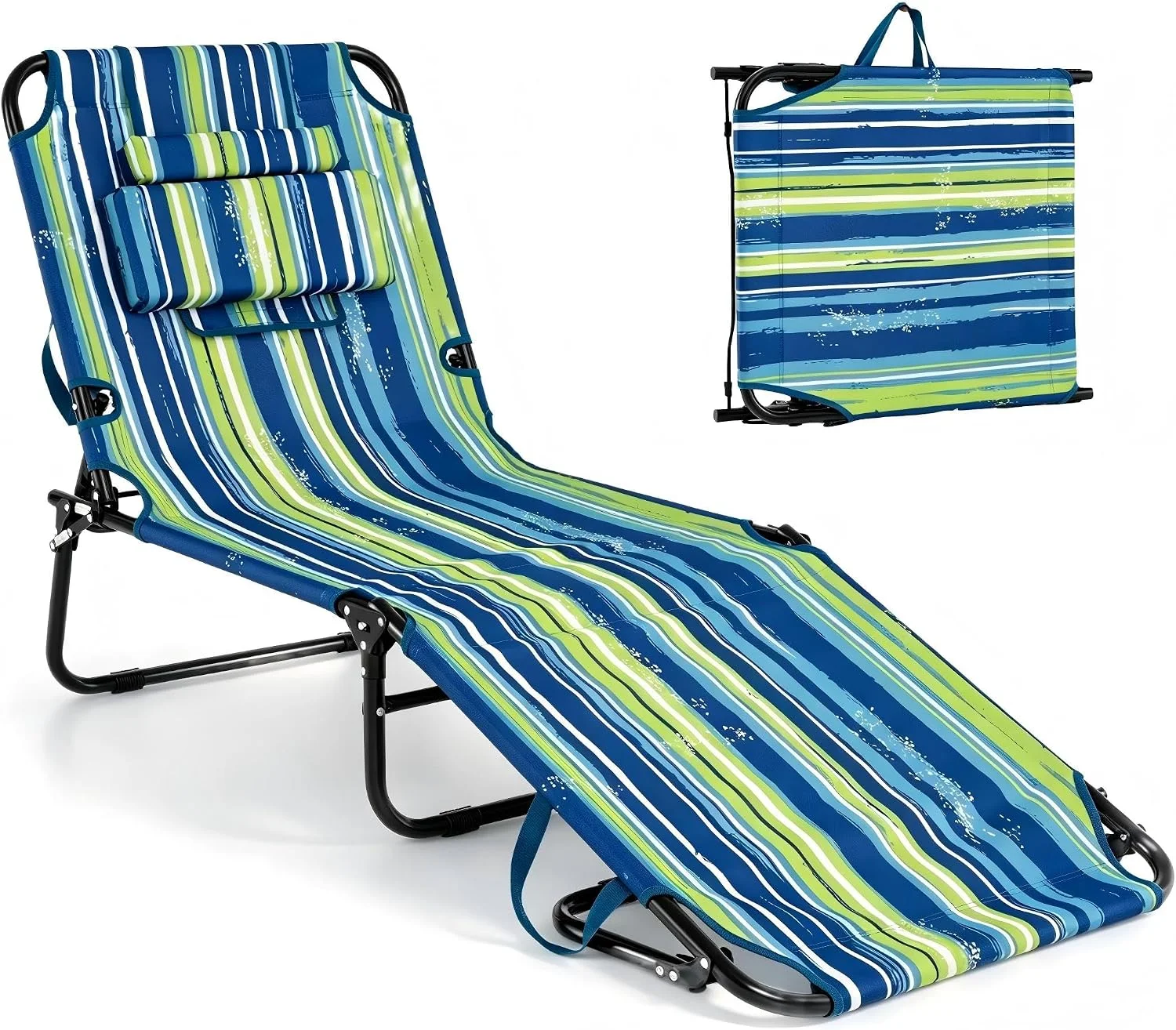 Tanning Chair, 330lbs Beach Lounge Chair with Face Hole, Adjustable Folding Chaise Lounge, Lawn (1 - Image 12