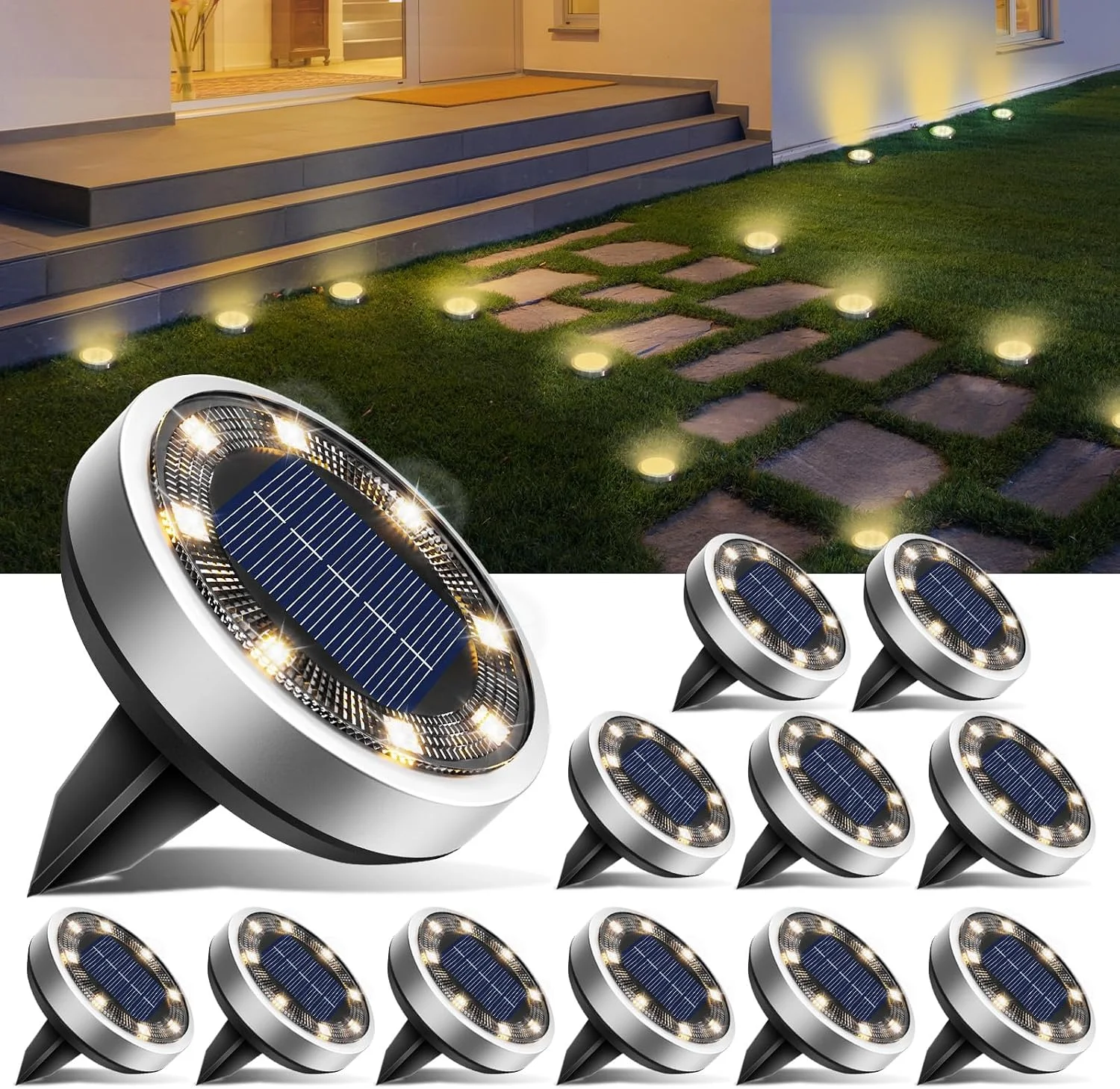 16 Pack Solar Lights Outdoor Waterproof, 8 LED Solar Ground Lights - For Home Projects - Image 2