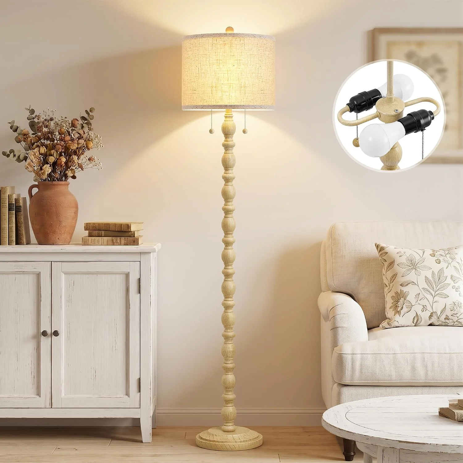 62 Floor Lamp, Rotary Switch, Rustic Resin Tall Lamps for Living Room - Image 6