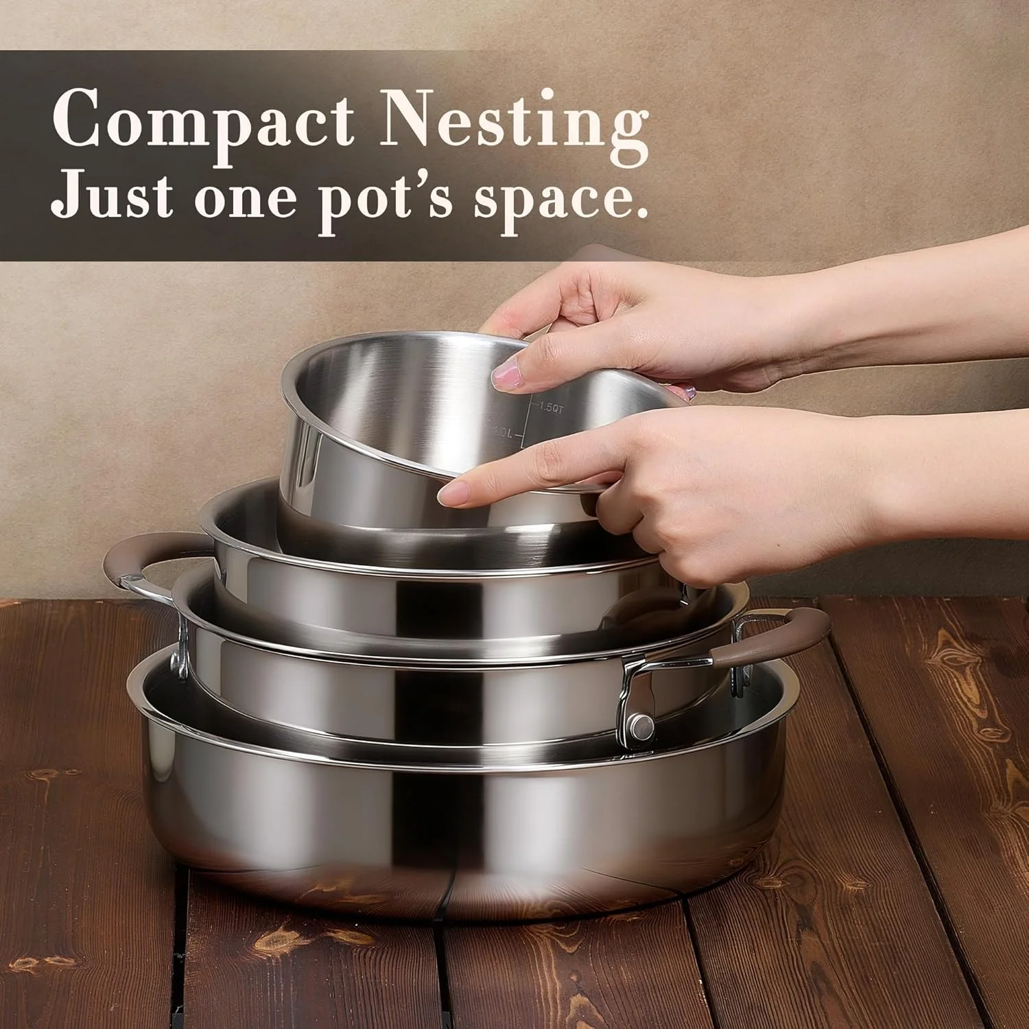 19pcs Stainless Steel Cookware Set with Detachable Handle, Pots and Pans Set - Image 8
