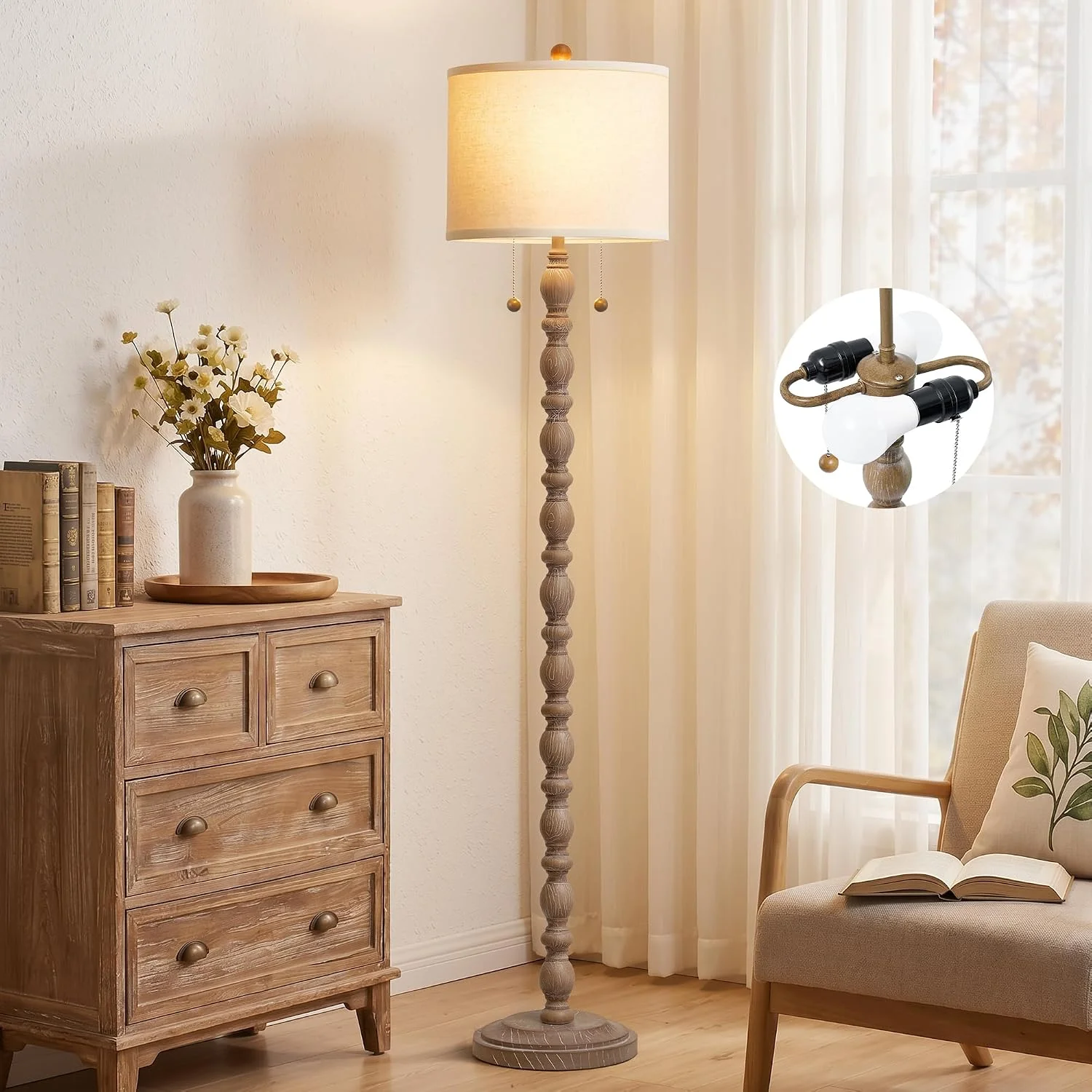 62 Floor Lamp, Rotary Switch, Rustic Resin Tall Lamps for Living Room - Image 5