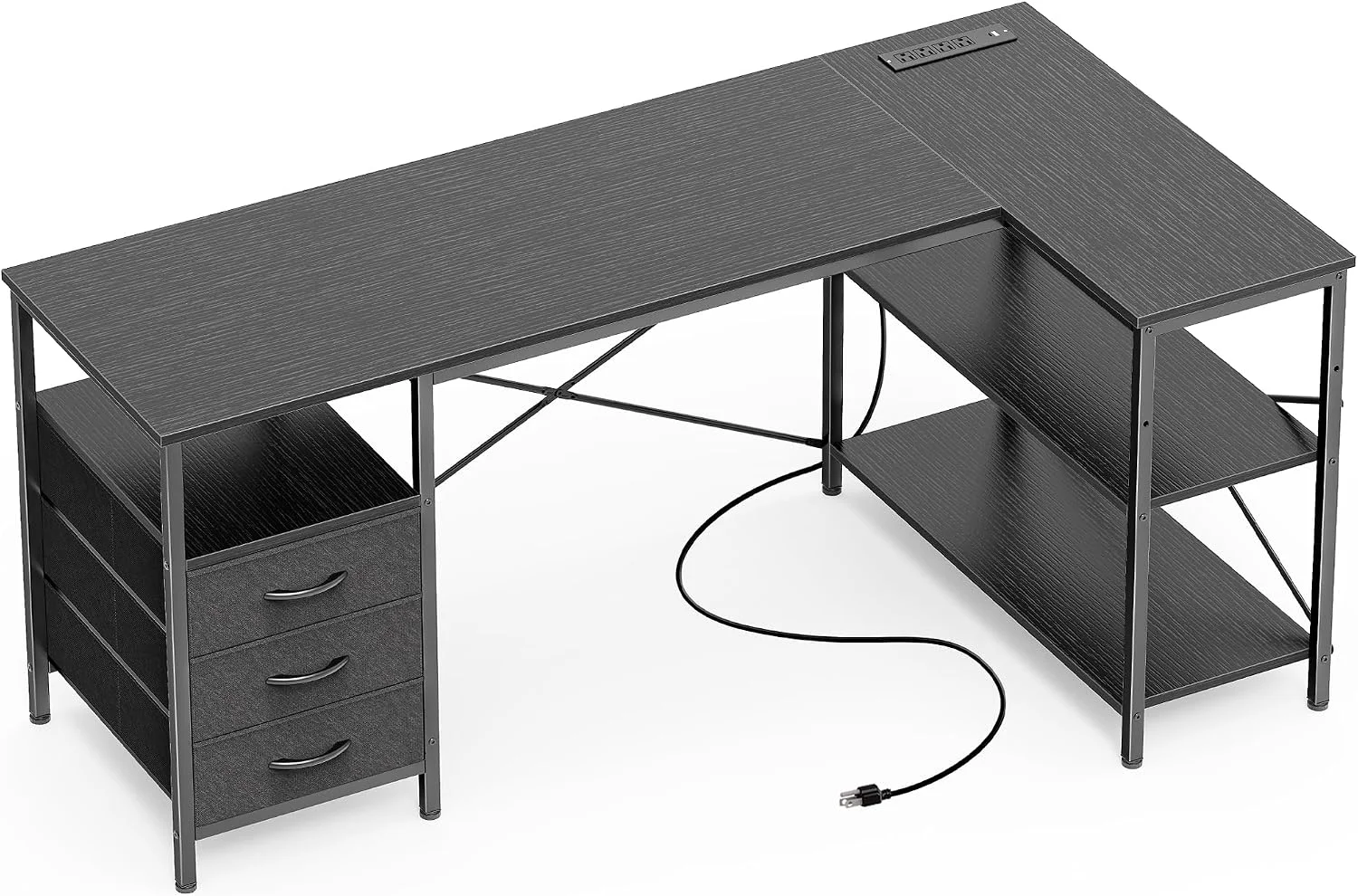 L Shaped Office Desk with Power Outlets, 47 Inch Computer Desk with 3 Drawers - Image 9