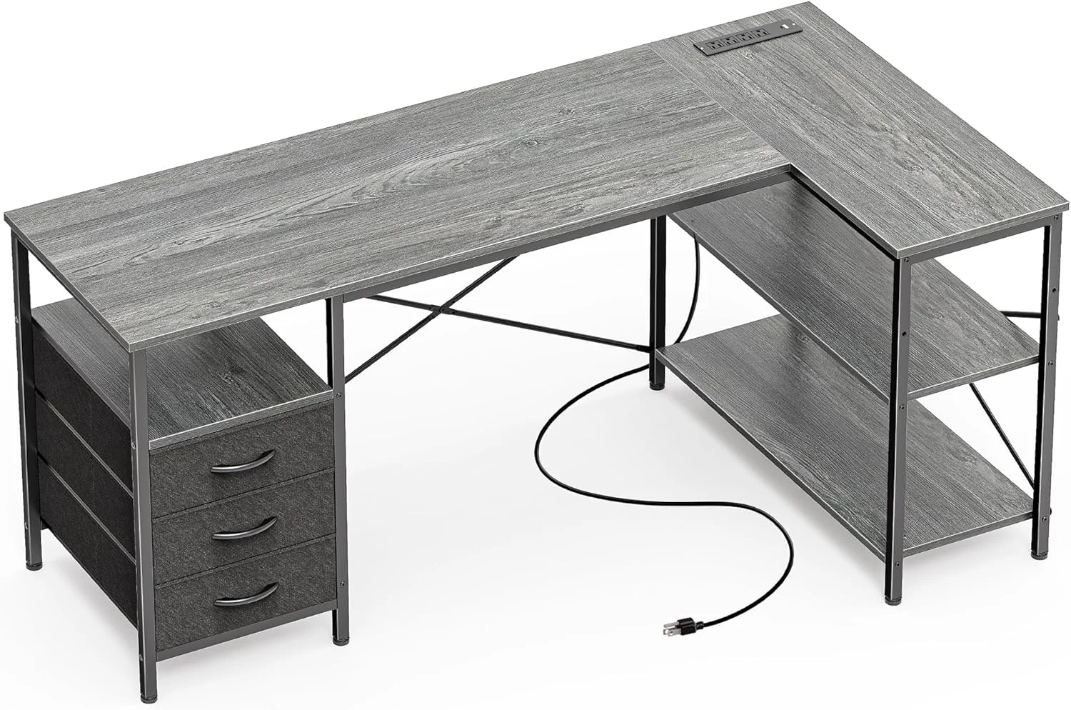 L Shaped Office Desk with Power Outlets, 47 Inch Computer Desk with 3 Drawers - Image 10