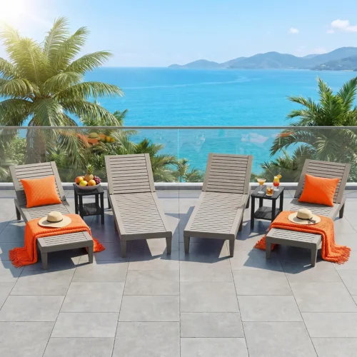 Alternative view of Outdoor Lounge Chairs Set of 2, 5-Position Adjustable Tanning Chairs with Wood Grain