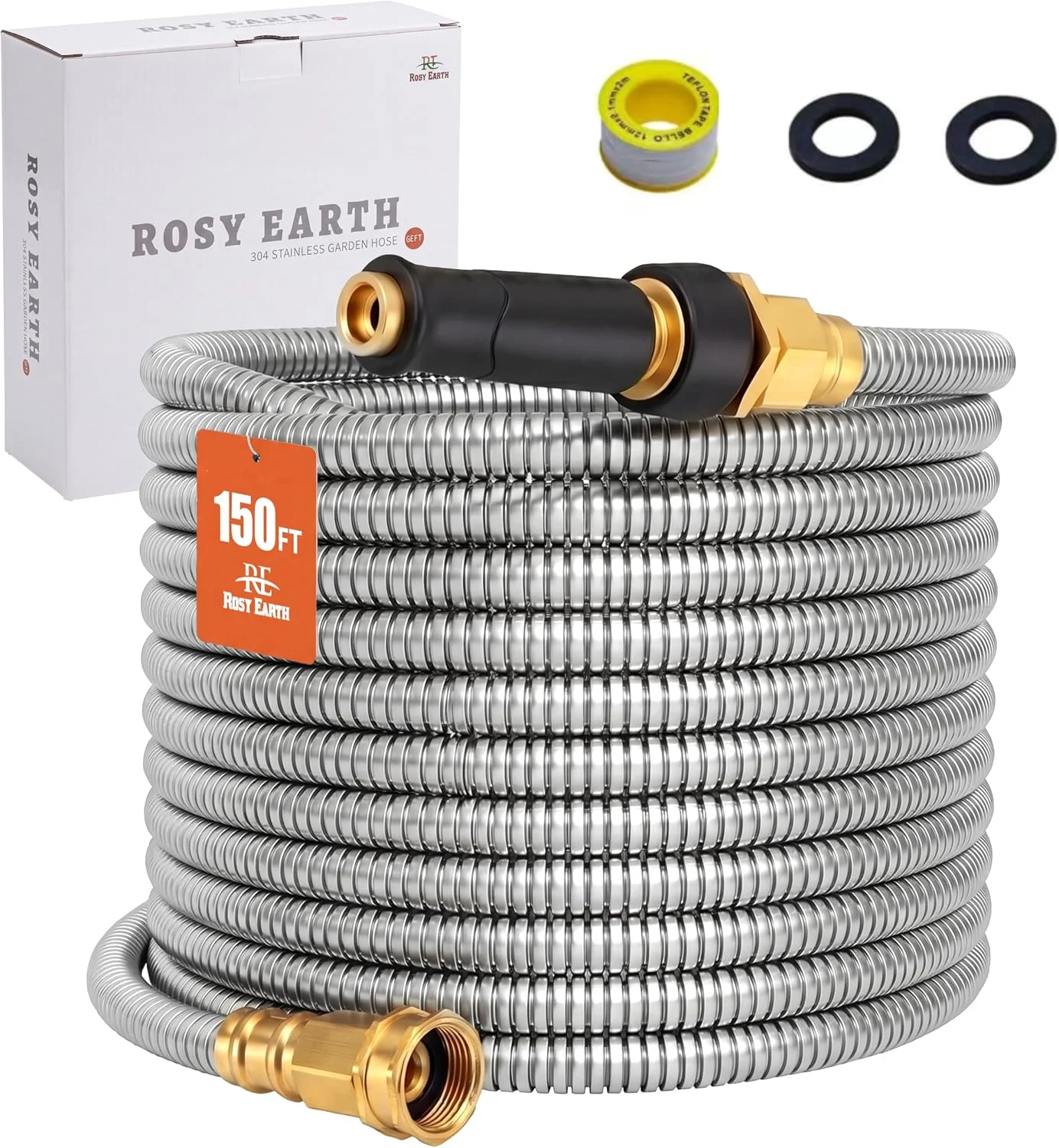 Earth Stainless Steel Garden Hose 100 FT, Heavy Duty Expandable Water Hose