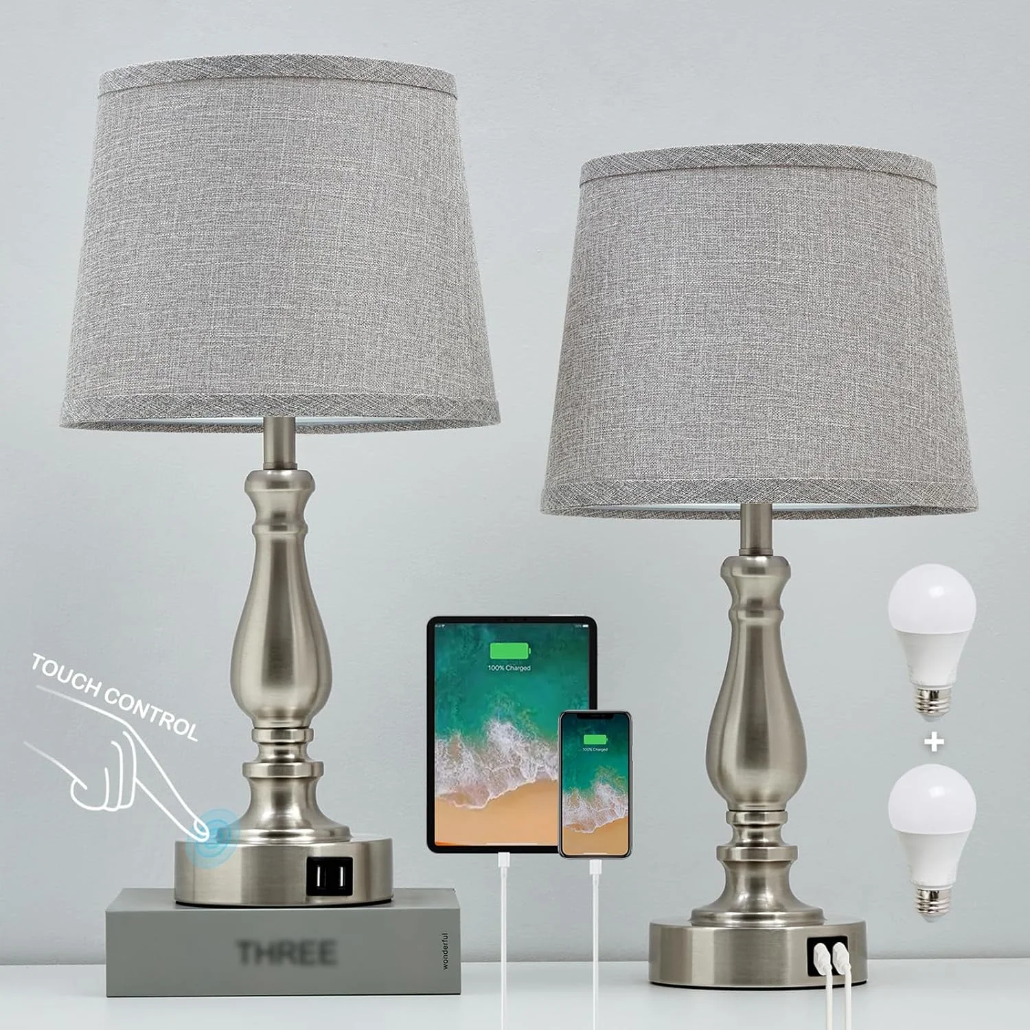 Lamps for Bedroom Set of 2, Dimmable, Bulb Included - Image 8