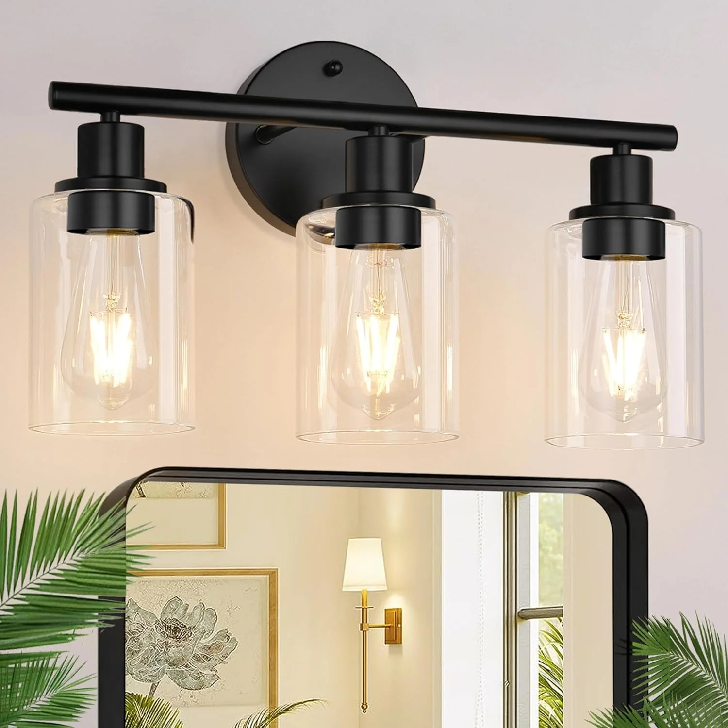 3-Light Bathroom Light Fixtures, 17.23 Black Modern Vanity Lights with Clear Glass Shade - Image 29