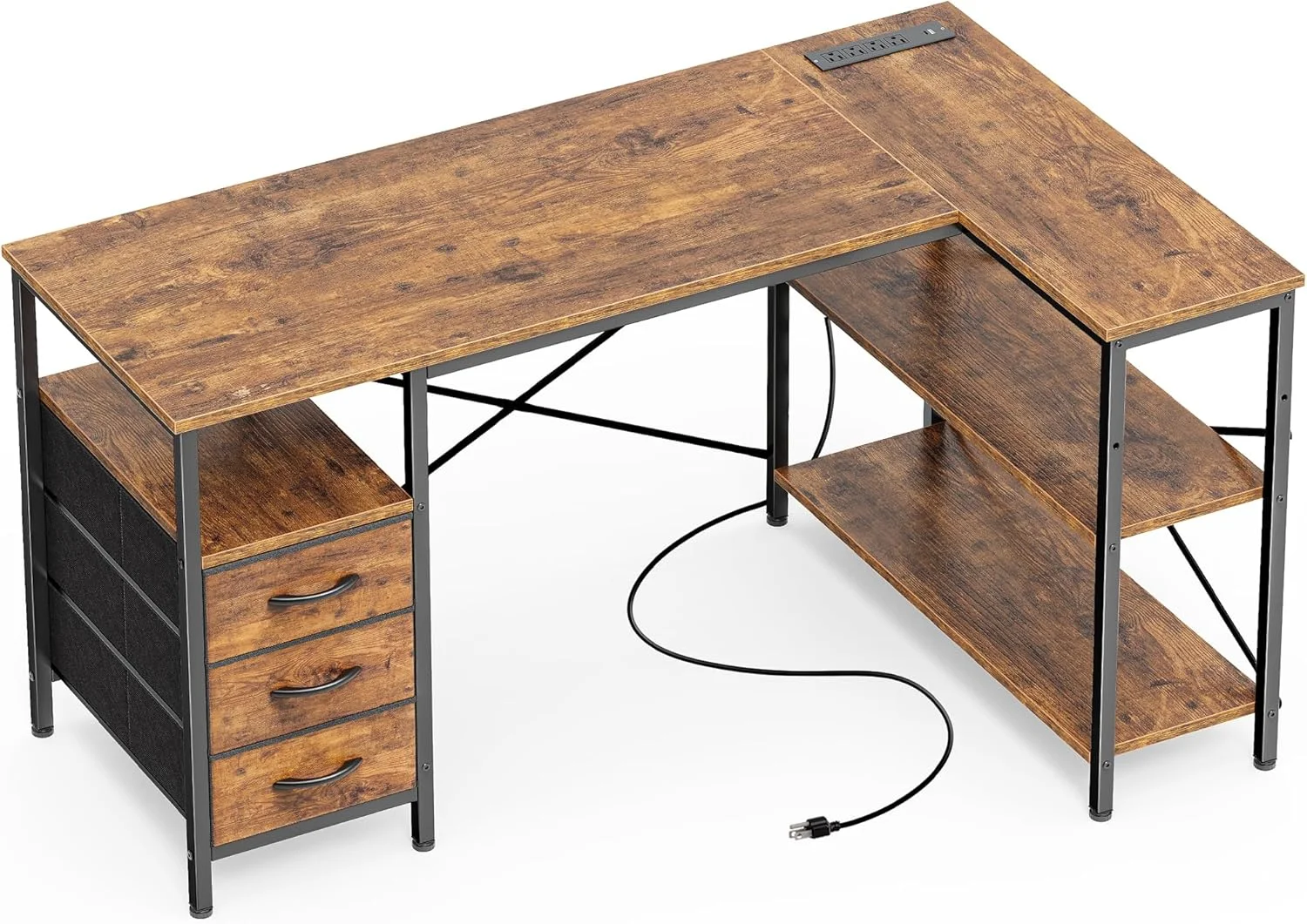 L Shaped Office Desk with Power Outlets, 47 Inch Computer Desk with 3 Drawers - Image 8