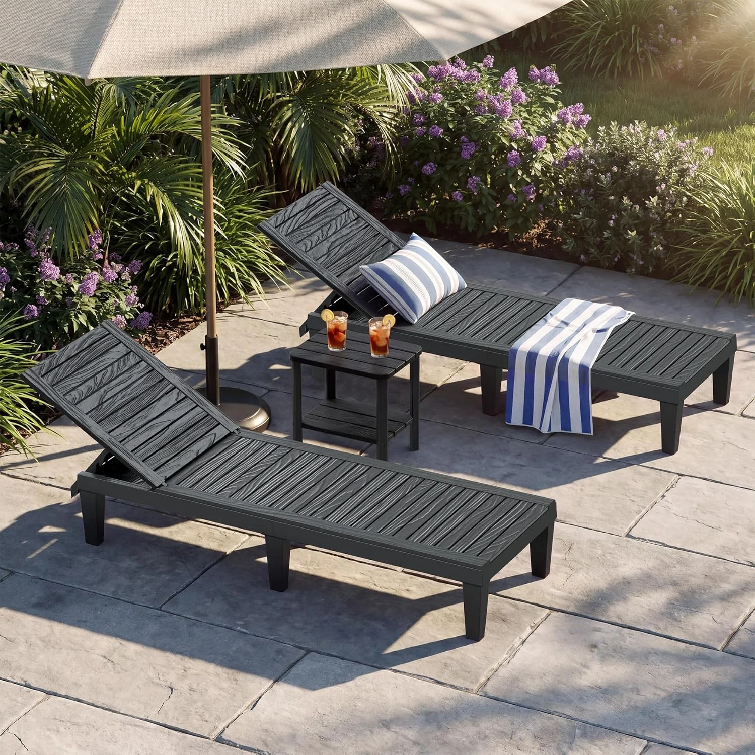 Chair, Pool Lounge Chairs Set of 2, Waterproof Sun Loungers Chair, 5-Positions Adjustable Outdoor Lounge Chairs - Image 5