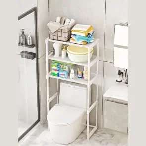 Over the Toilet Storage Cabinet, 3-Tier Metal Bathroom Organizer Shelf, Stable Freestanding Above Toilet Shelf for Bathroom, Laundry, Balcony, Space Saver(Black)