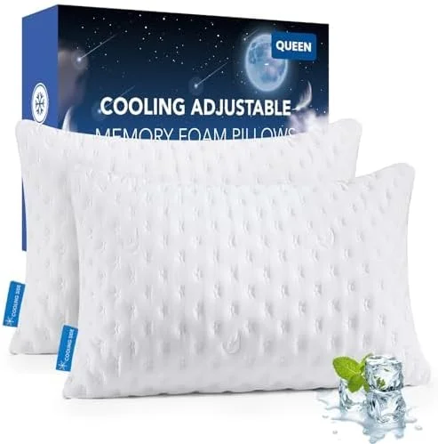 Alternative view of Cooling Side Sleeper Pillow for Neck and Shoulder, Luxury Shredded Memory Foam Curved Bed Pillows for Sleeping Set of 1- Adjustable Queen Size- Washable Cover Crescent White
