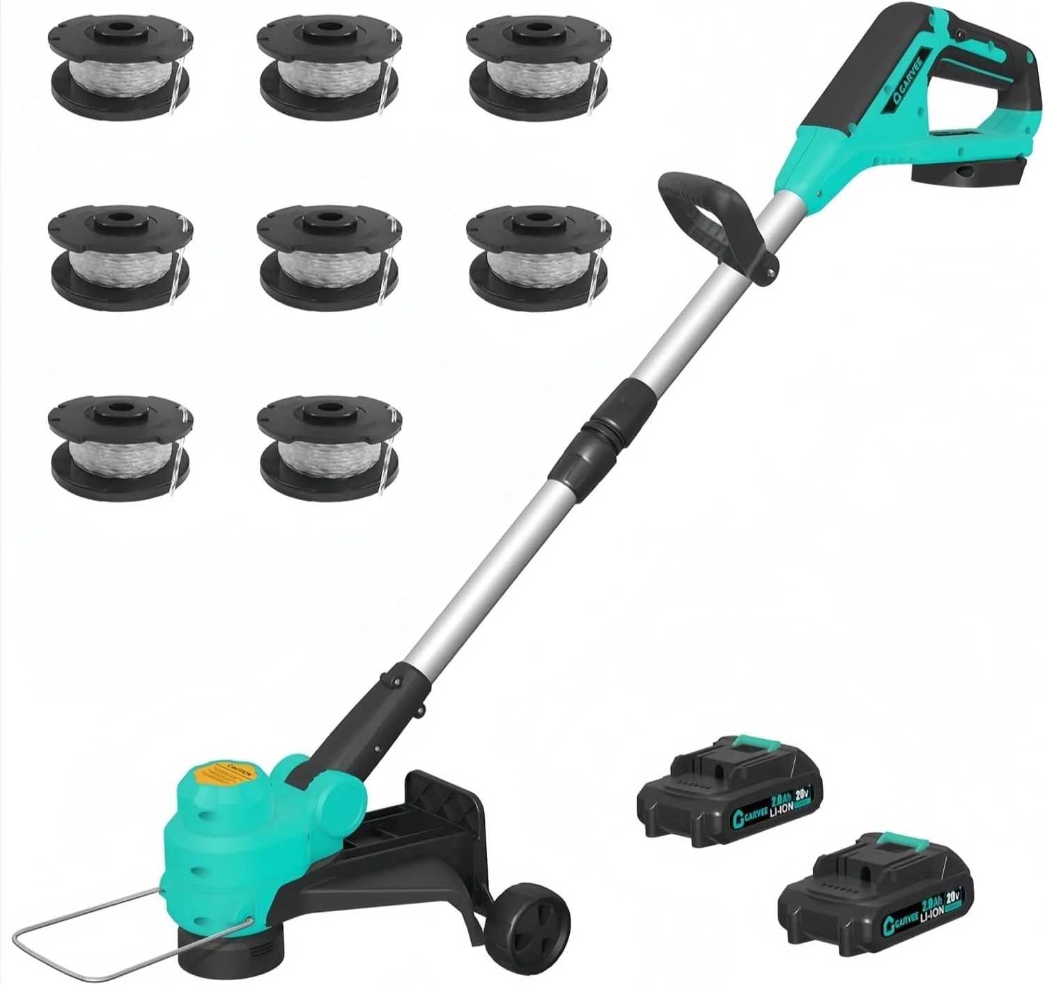 20V Wireless String Trimmer & Edger, 12 Lawn Weed Wacker with Line Feed, 2 x 2.0Ah Batteries, Fast Charger, Wheels, 8 Spool Lines