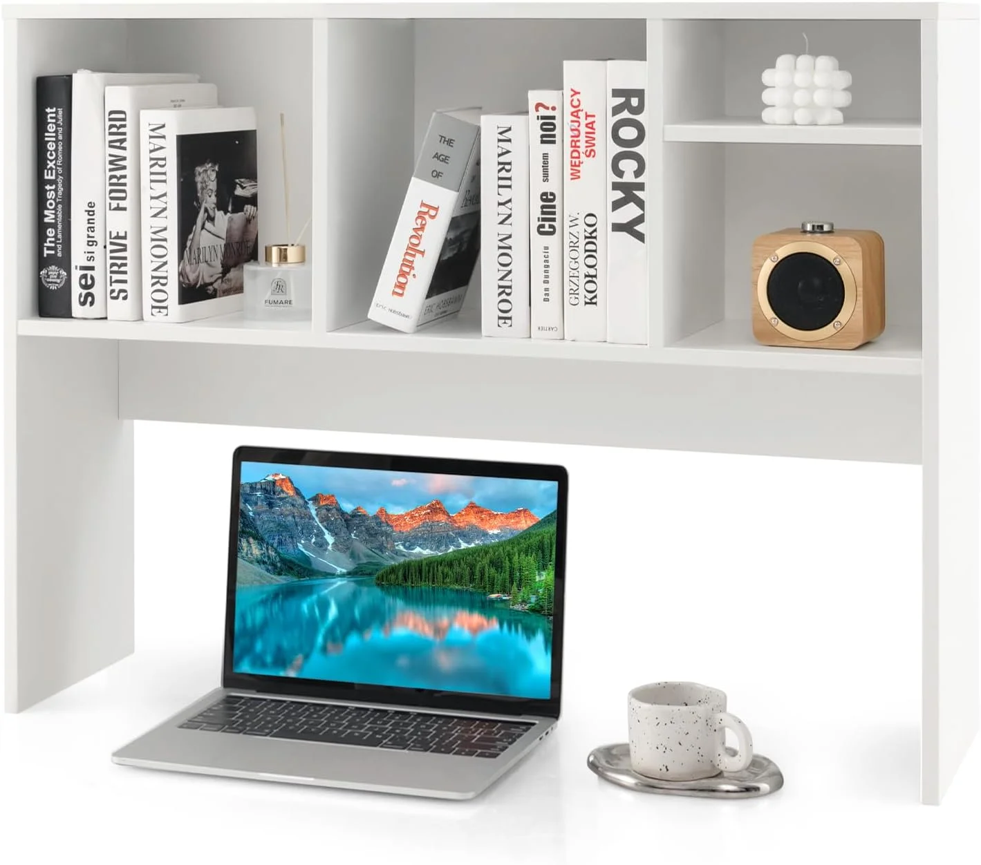 Desktop Bookshelf, Countertop Storage Hutch with 5 Shelves for Computer Desk, 3-Tier Display Rack, Multipurpose Wood Storage Organizer for Dorm Office Home - Image 8