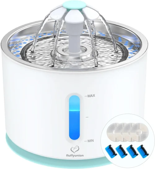 Alternative view of FluffyUnion Cat Water Fountain with Stainless Steel Lid, 2.4L/81oz Automatic Water Dispenser for Cats and Dogs