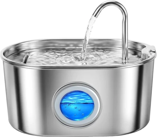 Cat Water Fountain,2.2L/74oz Stainless Steel Cat Fountain for Cats Indoor,Ultra-Quiet Automatic Water Dispenser,Large Window &Dishwasher Safety for Dog and Small Animals