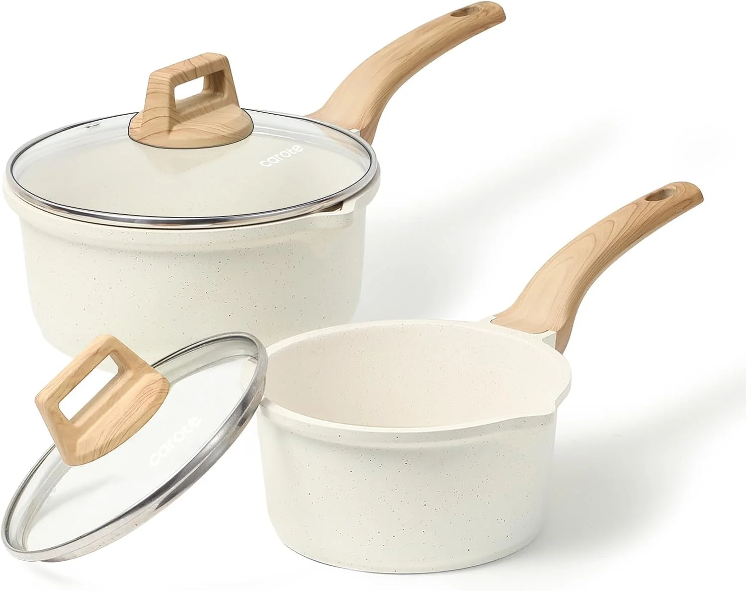 CAROTE Nonstick 1.5Qt & 3.0Qt Sauce Pan Sets with Lid, White - Image 2