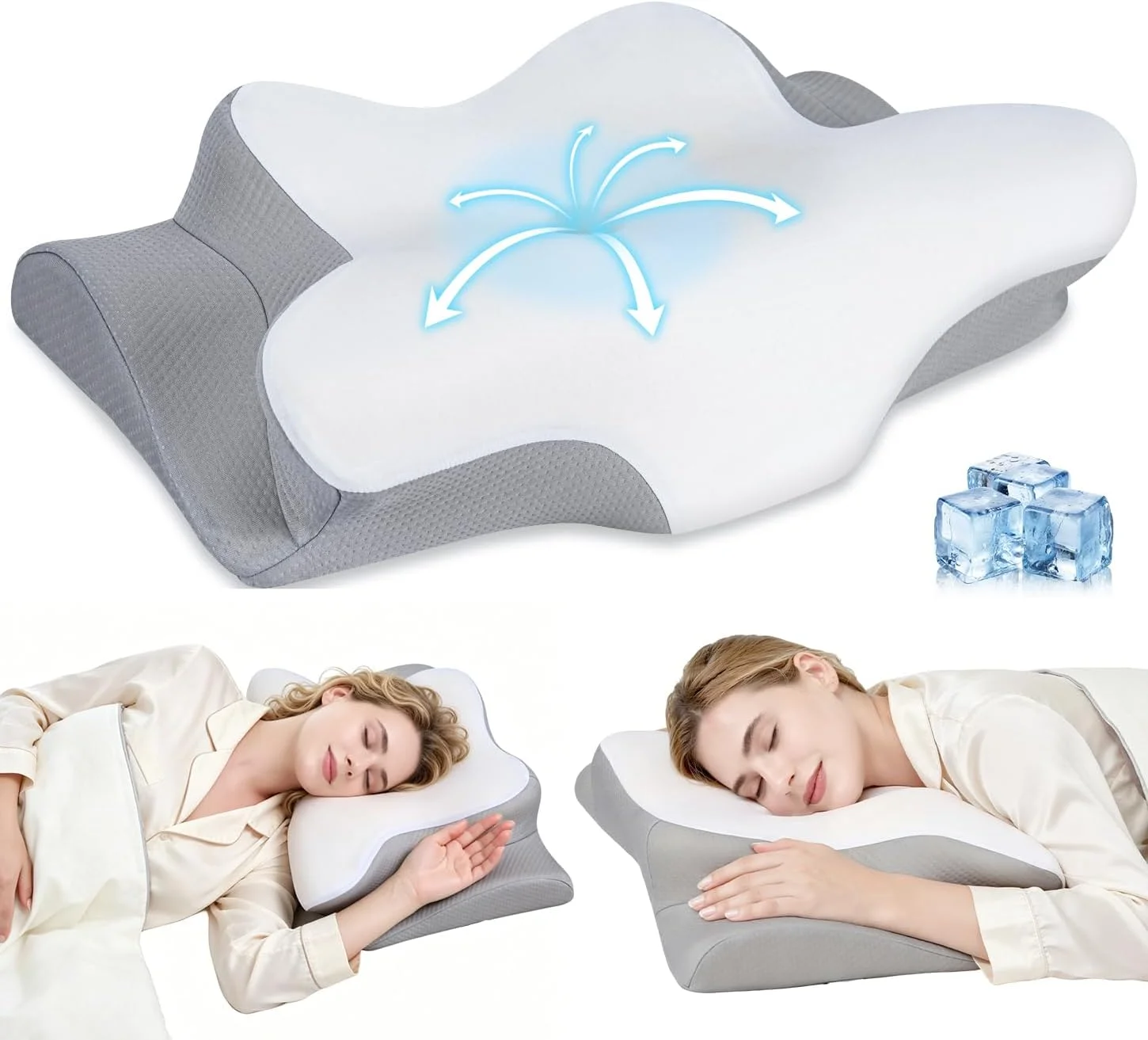 Missleep Cervical Neck Pillow,Memory Foam Pillows for Relieving Neck and Shoulder Pain, Neck Support Pillow for Side Sleepers, 2 Heights Ergonomic Pillow with Breathable Ice Silk Cover White - Image 3