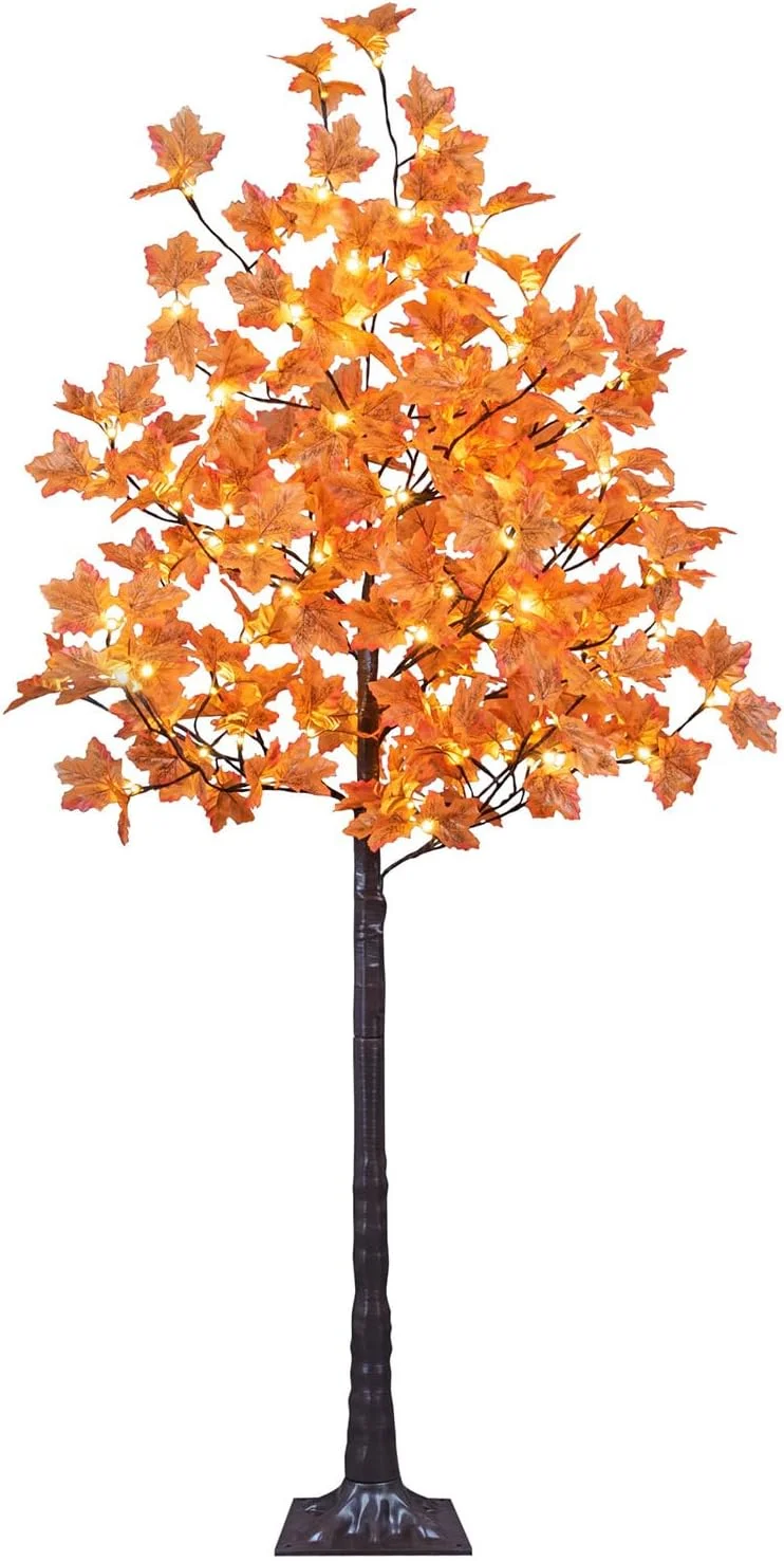 6FT 120LED Artificial Lighted Maple Tree Warm White Fall Decorations Indoor Ourdoor, Orange - Image 2