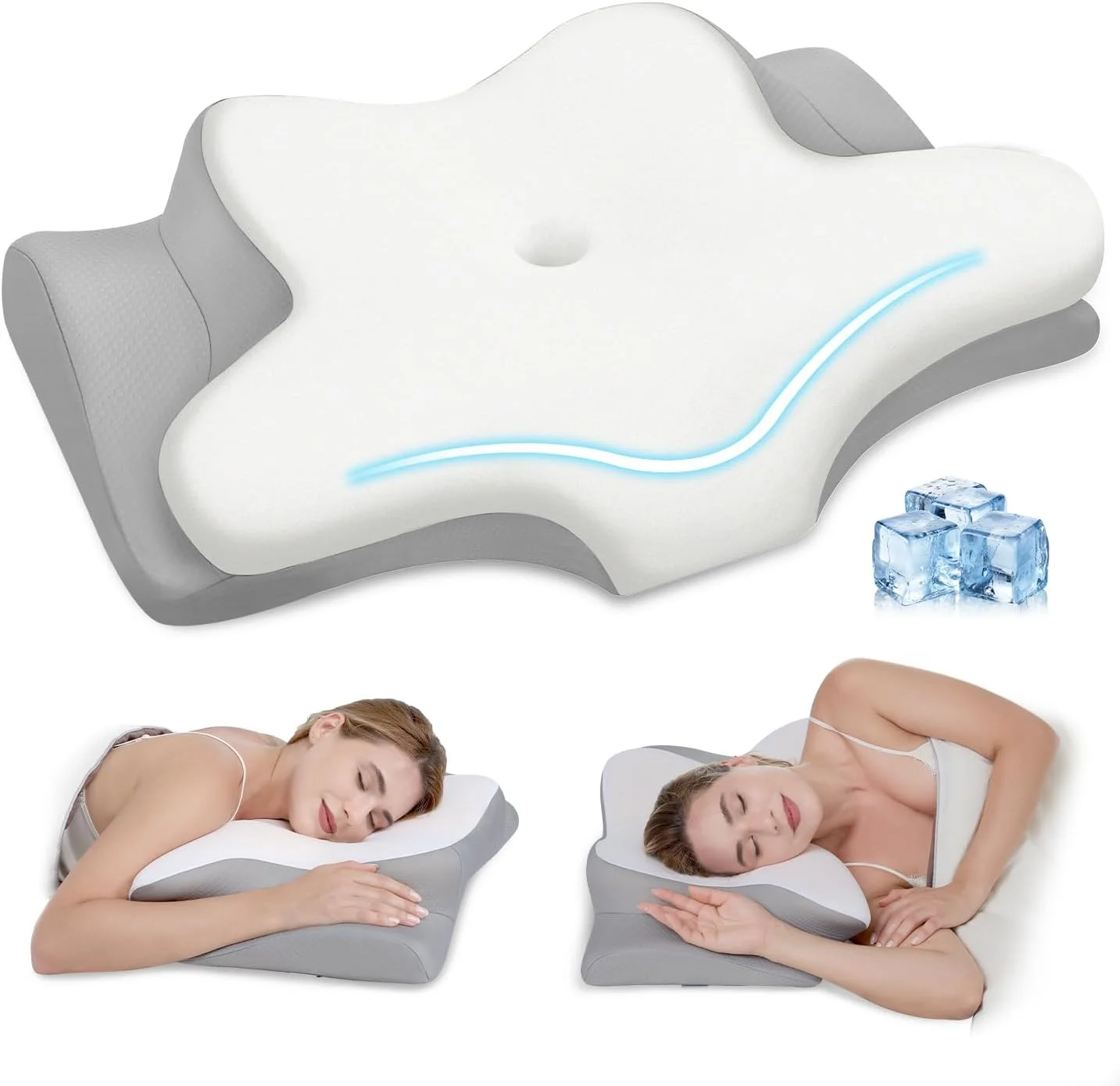 Missleep Cervical Neck Pillow,Memory Foam Pillows for Relieving Neck and Shoulder Pain, Neck Support Pillow for Side Sleepers, 2 Heights Ergonomic Pillow with Breathable Ice Silk Cover White - Image 2