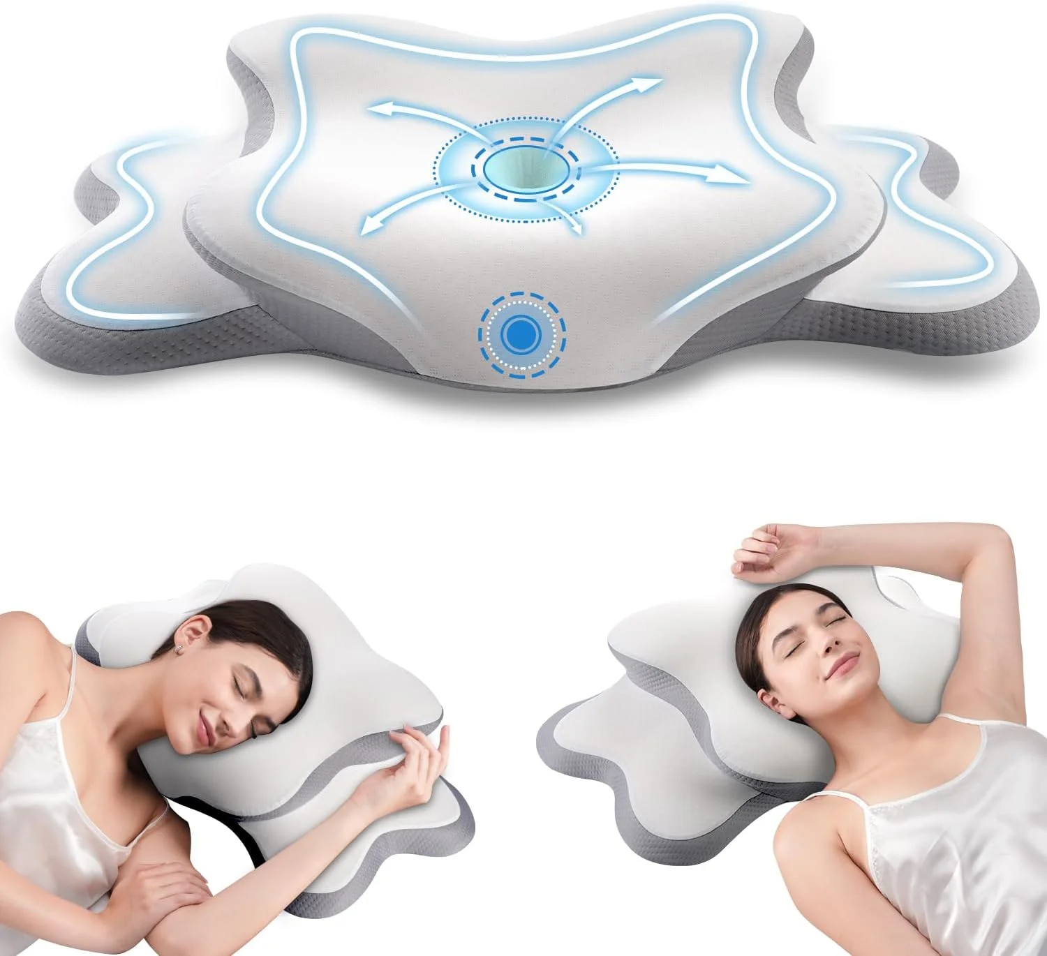Delyoly Cervical Neck Pillow for Sleeping - Memory Foam Contour Pillow,Grey