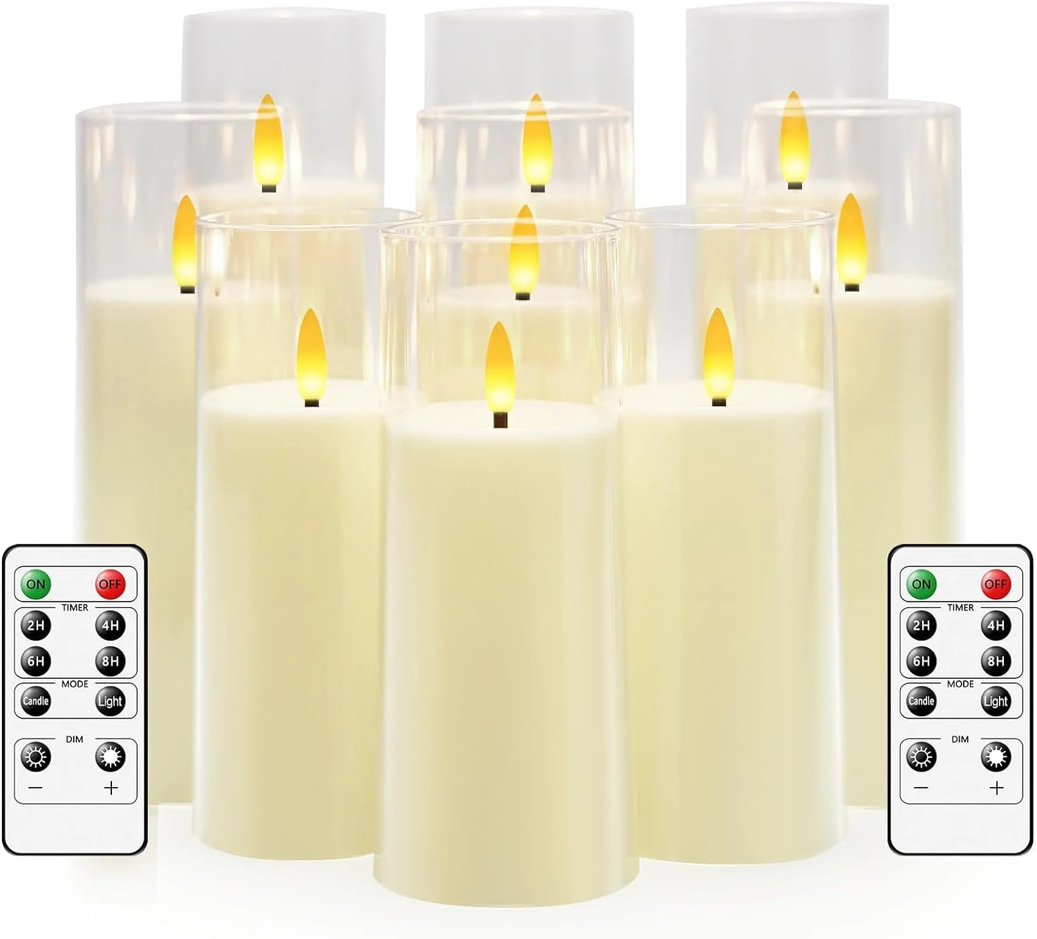 Flickering Flameless Candles Battery Operated with Remote and 2/4/6/8 H Timer Acrylic Led Pillar Candles Pack of 9 (appr D2.3xH5.56.57.5) - Image 4