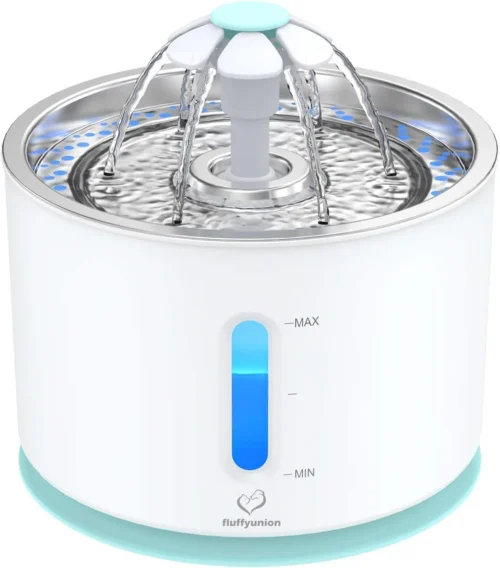 FluffyUnion Cat Water Fountain with Stainless Steel Lid, 2.4L/81oz Automatic Water Dispenser for Cats and Dogs