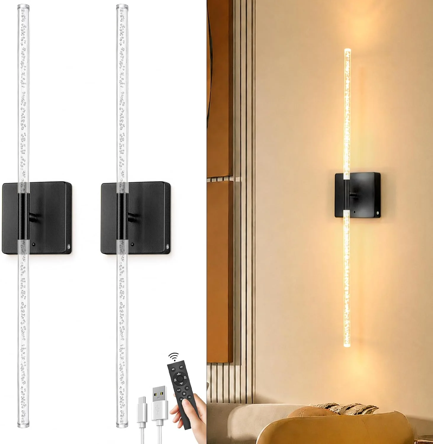 Battery Operated Wall Sconces Set of 2: 10000mAh Rechargeable Wireless Wall Lights, 360?? Rotatable Magnetic Wall Lamp - Image 4
