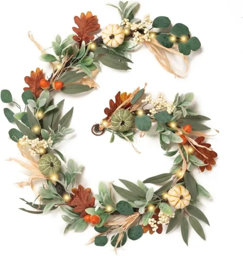 Alternative view of Madelyn 6ft Fall Garland for Mantle with Pumpkins