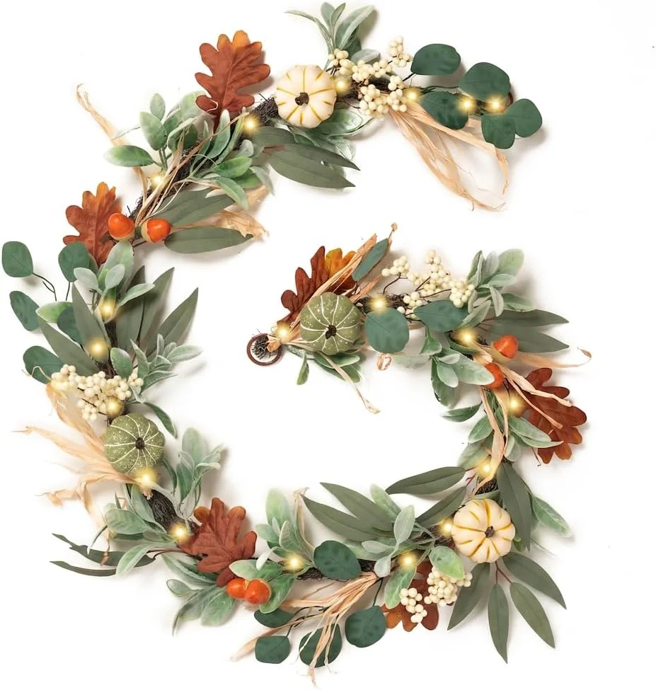 Madelyn 6ft Fall Garland for Mantle with Pumpkins - Image 2