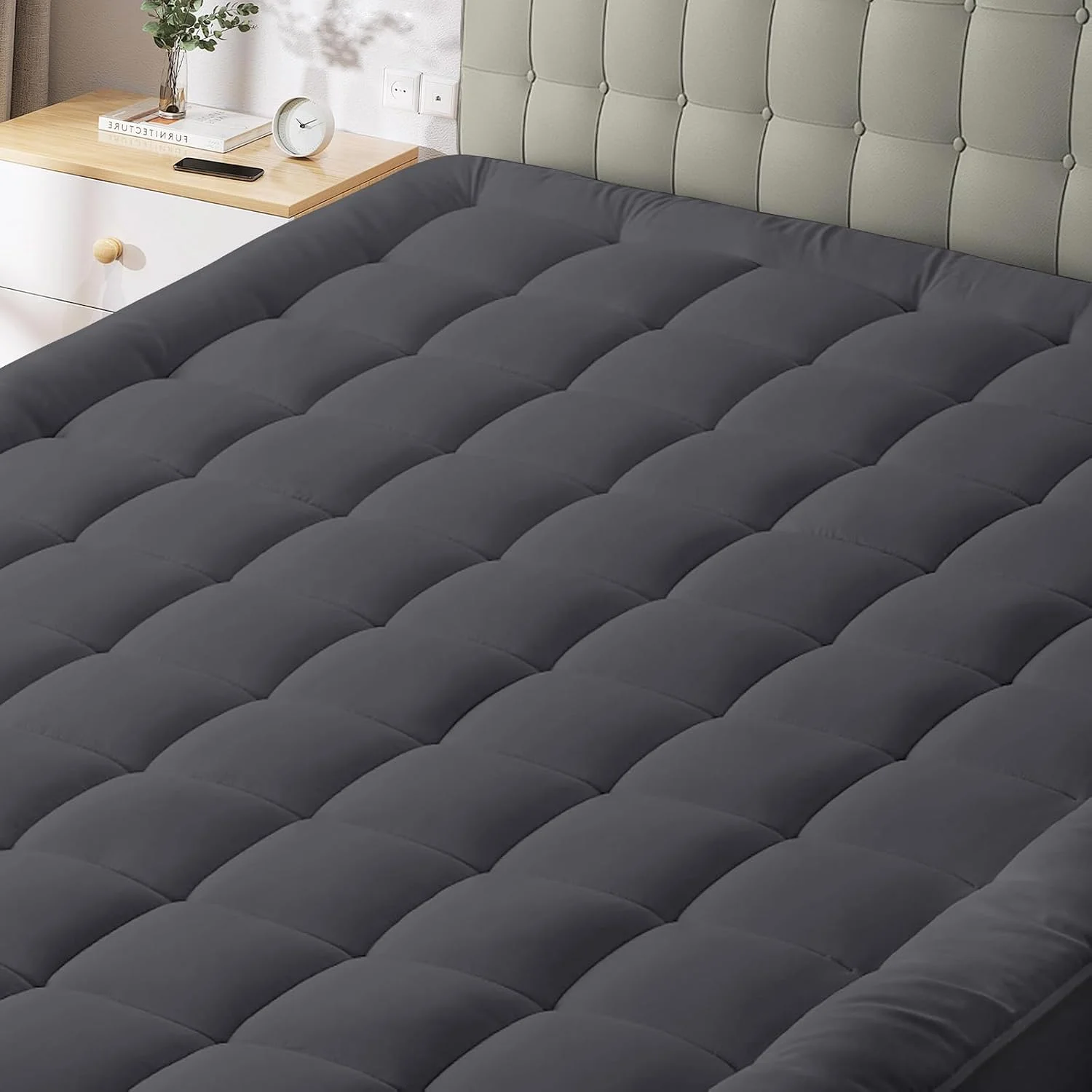 BaliChun Queen Size Mattress Pad Cotton Top Mattress Topper Fitted Quilted Mattress Cover Soft Breathable Pillow Top Cooling Mattress Protector Stretches up 8-21 Deep Pocket (60×80 Inches, White) - Image 3