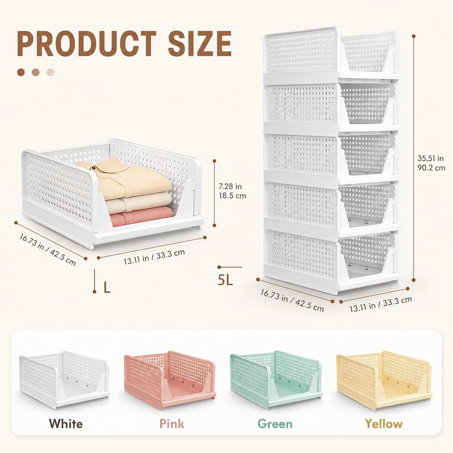 SNSLXH 5 Pack Stackable Closet Organizers and Storage,Closet Storage Basket - Image 3