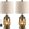 Farmhouse Lantern Table Lamps for Living Room Set of 2 with USB C+A