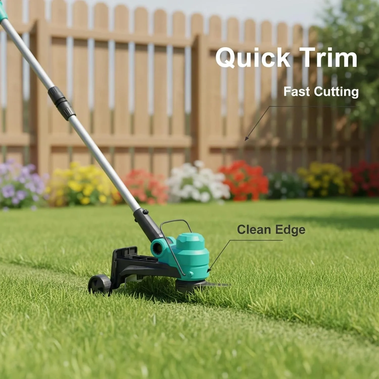 20V Wireless String Trimmer & Edger, 12 Lawn Weed Wacker with Line Feed, 2 x 2.0Ah Batteries, Fast Charger, Wheels, 8 Spool Lines - Image 2