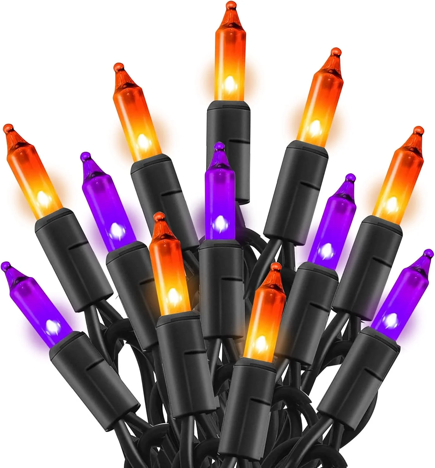 SHINE Purple and Orange Halloween Lights, 2 Pack 20FT 100 Count Incandescent Mini String Lights, Waterproof Halloween Decorations for Outdoor Indoor - Image 2