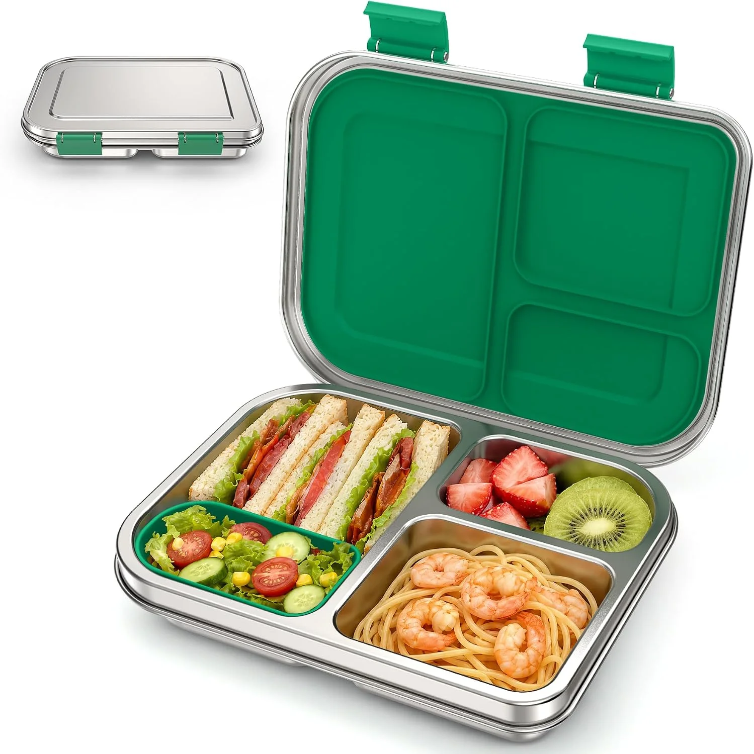 BABHAMNESS Stainless Steel Bento Box Kids, 3 Compartments Leak Proof Metal Bento Lunch Box, 304 Stainless Steel Bento Lunch Containers for School and Office, Dishwasher Safe, BPA-Free-Blue - Image 4