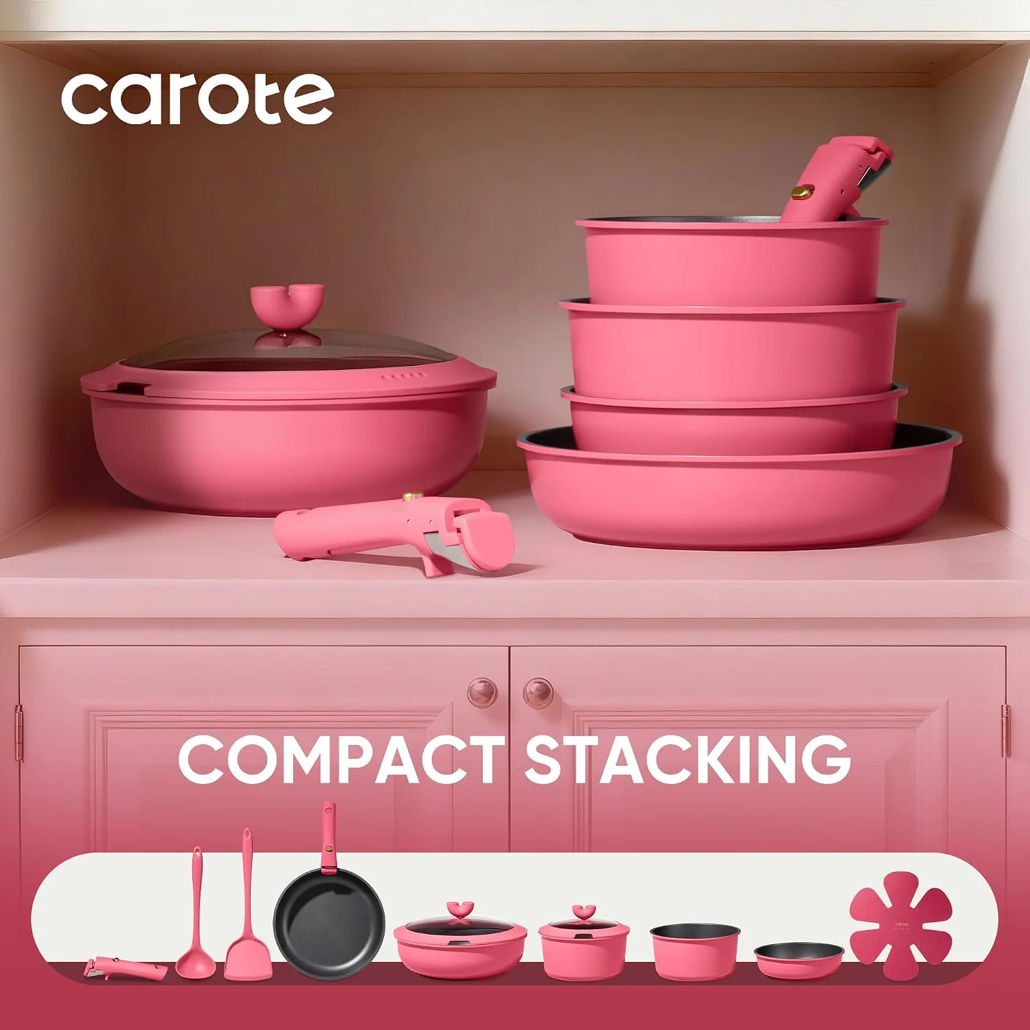 CAROTE 15pcs Pots and Pans Set Non Stick, Cookware Set Detachable Handle - Image 4
