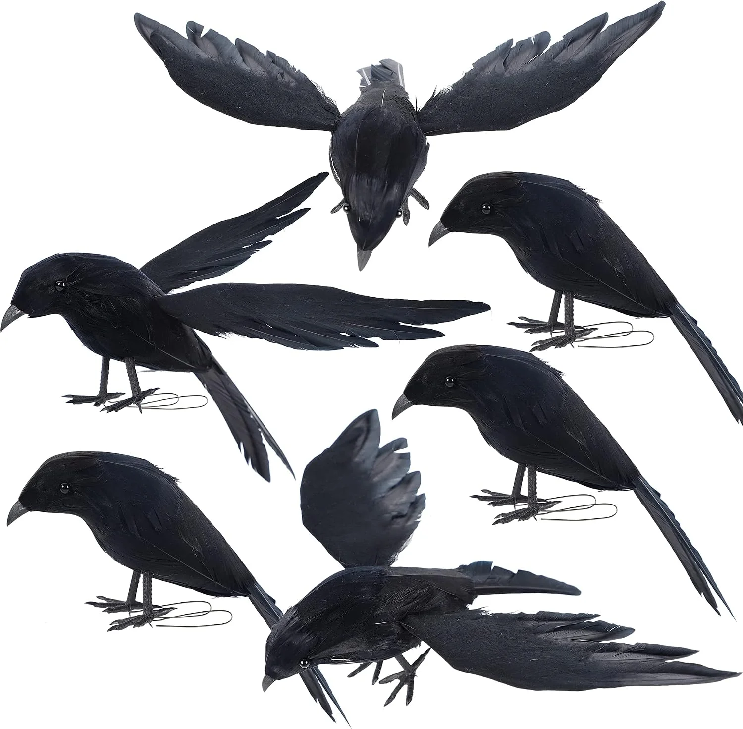 Halloween Crow Decorations 6 Pack Fake Black Crows and Ravens - Image 2