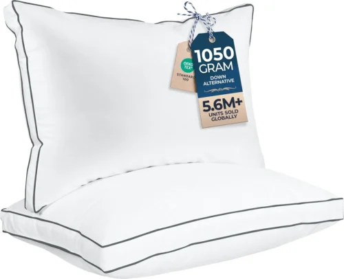 Utopia Bedding Gusset Bed Pillow, Hotel Pillows Queen Size Set of 2, Grey