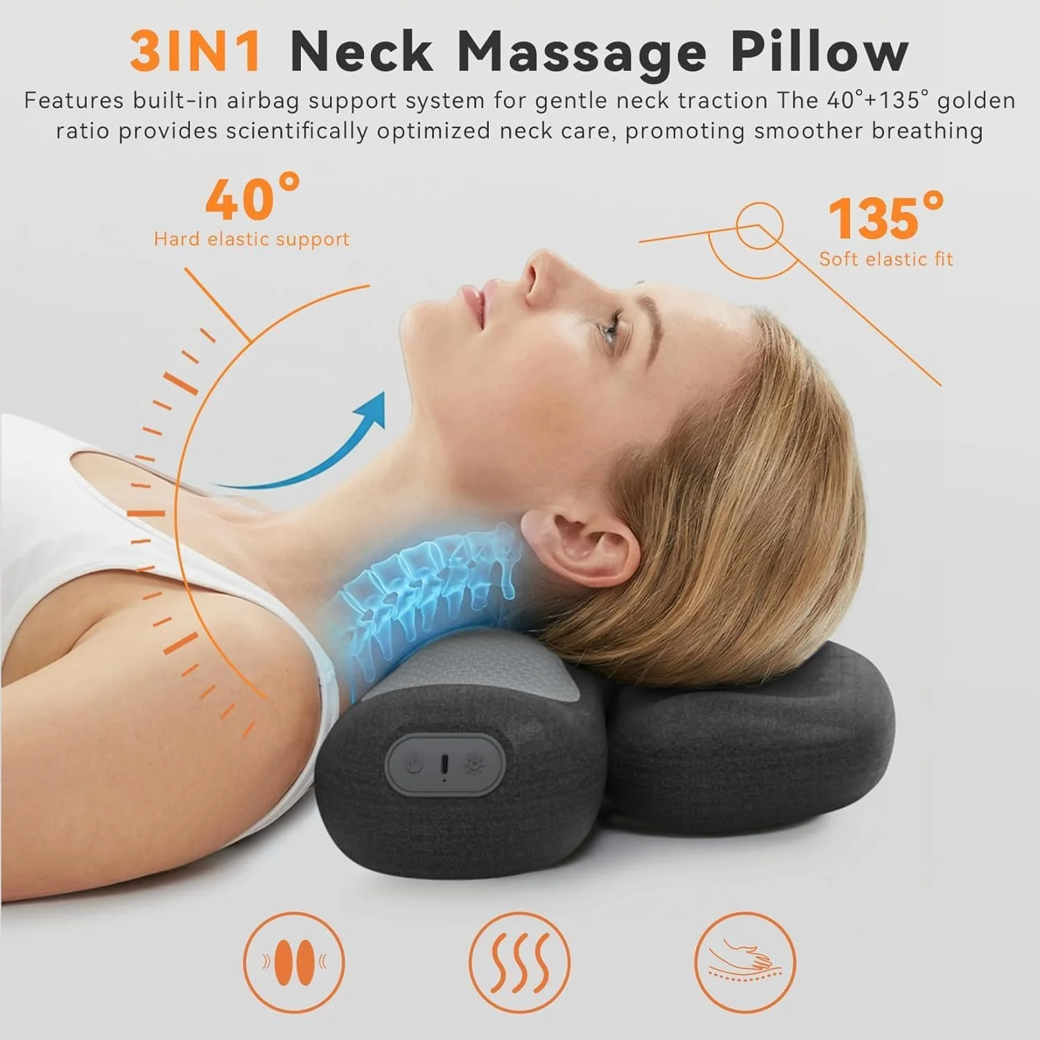 Yunari 3-in-1 Cordless Cervical Neck Support Pillow(Grey) - Image 3