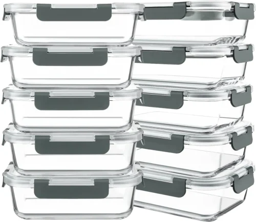KOMUEE 10 Packs 30 oz Glass Meal Prep Containers with Lids, White