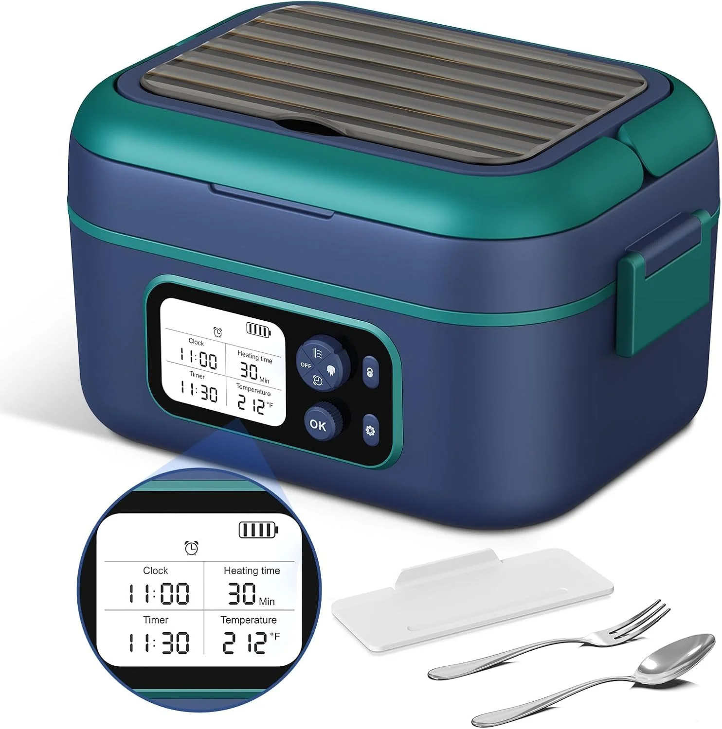 Electric Heated Lunch Box, 1.5L - 6.3 Cups 100W Rechargeable Smart Self-Heating Food Warmer with Removable Divider, Spoon, Fork, BPA Free - Image 3