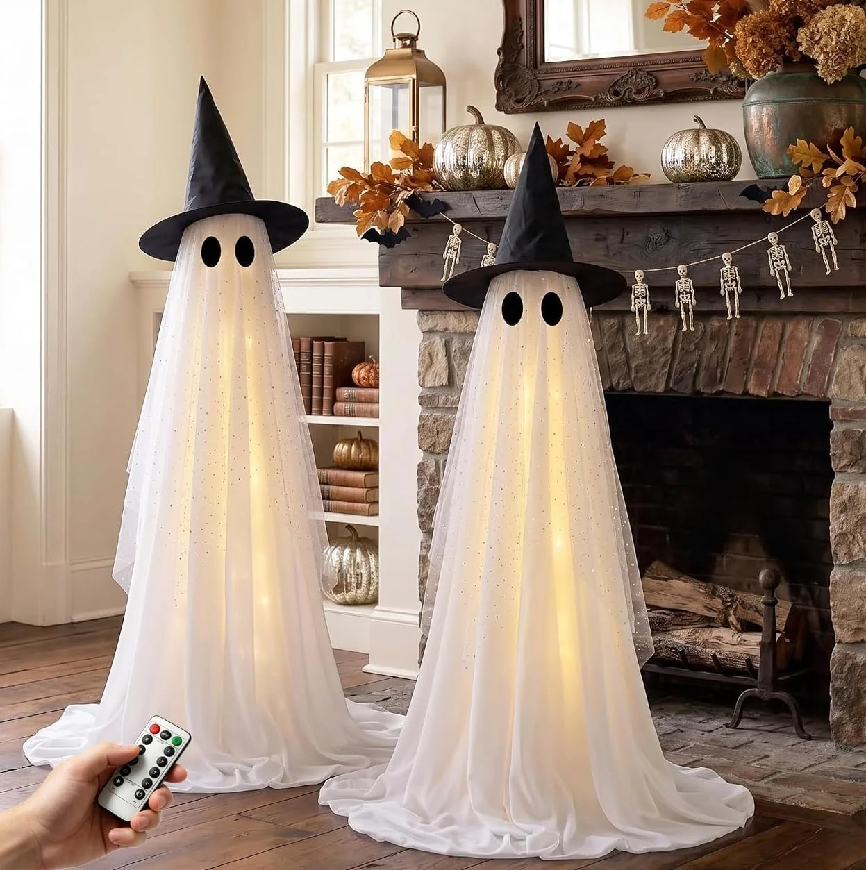 Decorations Outdoor, Spooky Ghost Halloween Decor with Witch Hat