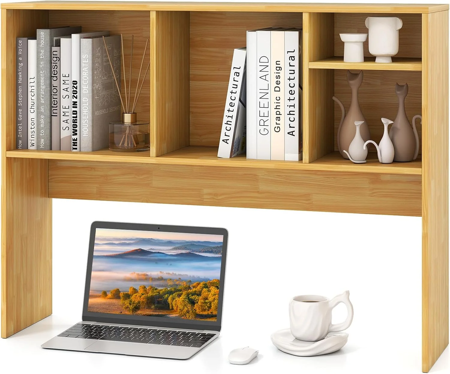 Desktop Bookshelf, Countertop Storage Hutch with 5 Shelves for Computer Desk, 3-Tier Display Rack, Multipurpose Wood Storage Organizer for Dorm Office Home - Image 17