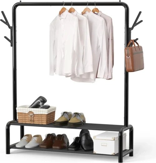 Alternative view of Simple Houseware 52 W Freestanding Closet Garment Rack with Shelves, Black