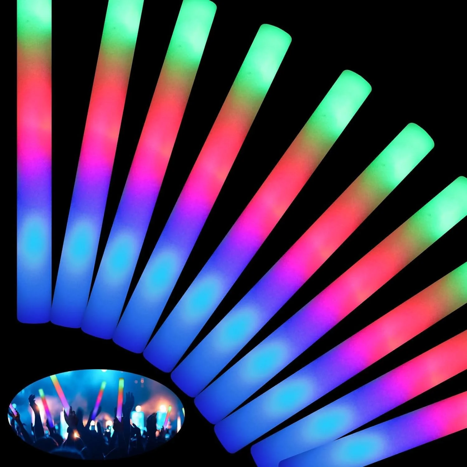 46 PCS Foam Glow Sticks with 3 Modes Colorful Flashing, Foam Light Up Sticks, LED Light Sticks, Glow Sticks Party Pack for Halloween, New Year - Image 2