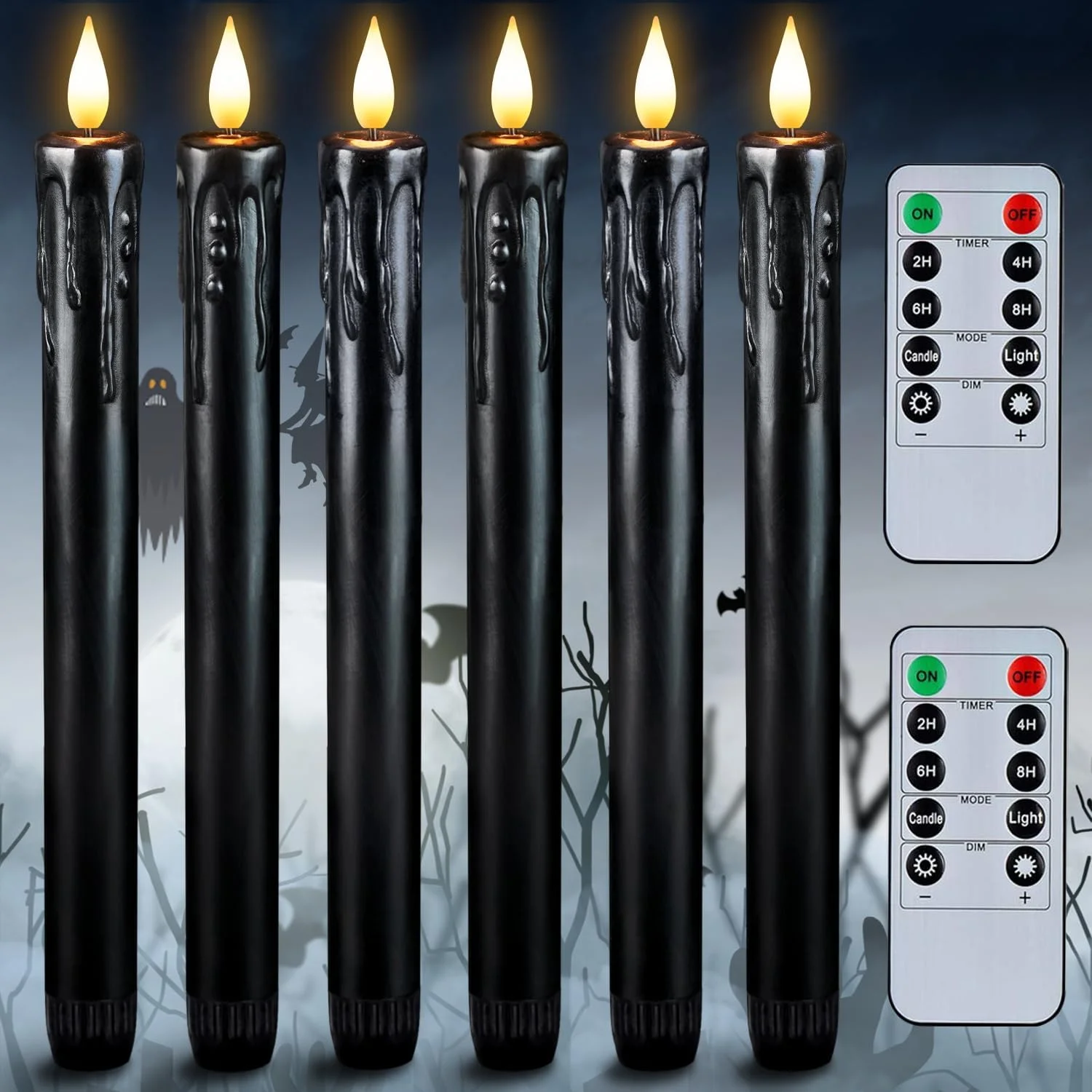 Black Flameless Taper Candles with Remote and Timer, Real Wax LED Taper Candles Battery Operated, Flickering Candle Sticks for Party Halloween Indoor - Image 3