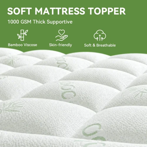 Alternative view of ORCALIC Twin XL Mattress Topper Viscose Derived from Bamboo for Back Pain Relief,1000 GSM Thick Pillow Top Mattress Pad,Deep Pocket Fits Mattress 8-21,Soft Breathable Mattress Cover Green