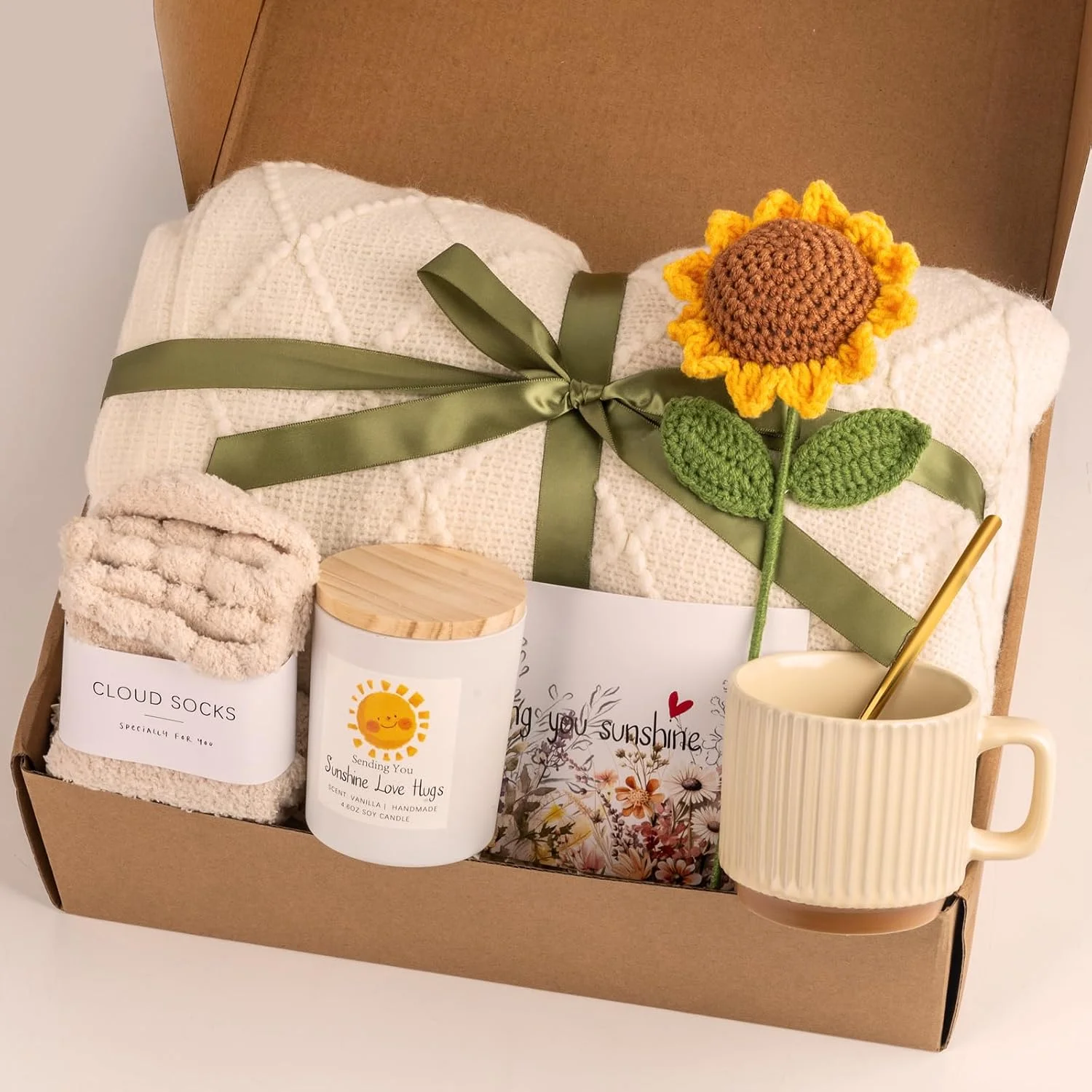 Anforsun Sending Sunshine Sunflower, Thinking of You Care Package Unique Gift Baskets for Women, Best Friend Birthday and Get Well Soon