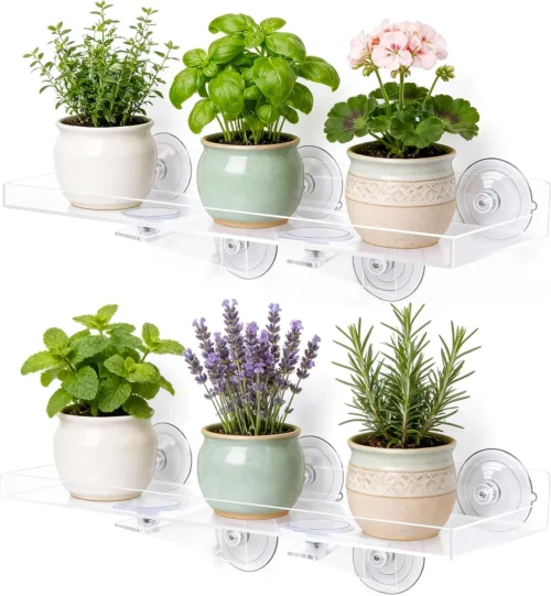 Pack Window Plant Shelves, 15.7 x 5.9 Inch Heavy Duty Suction Cup Shelf