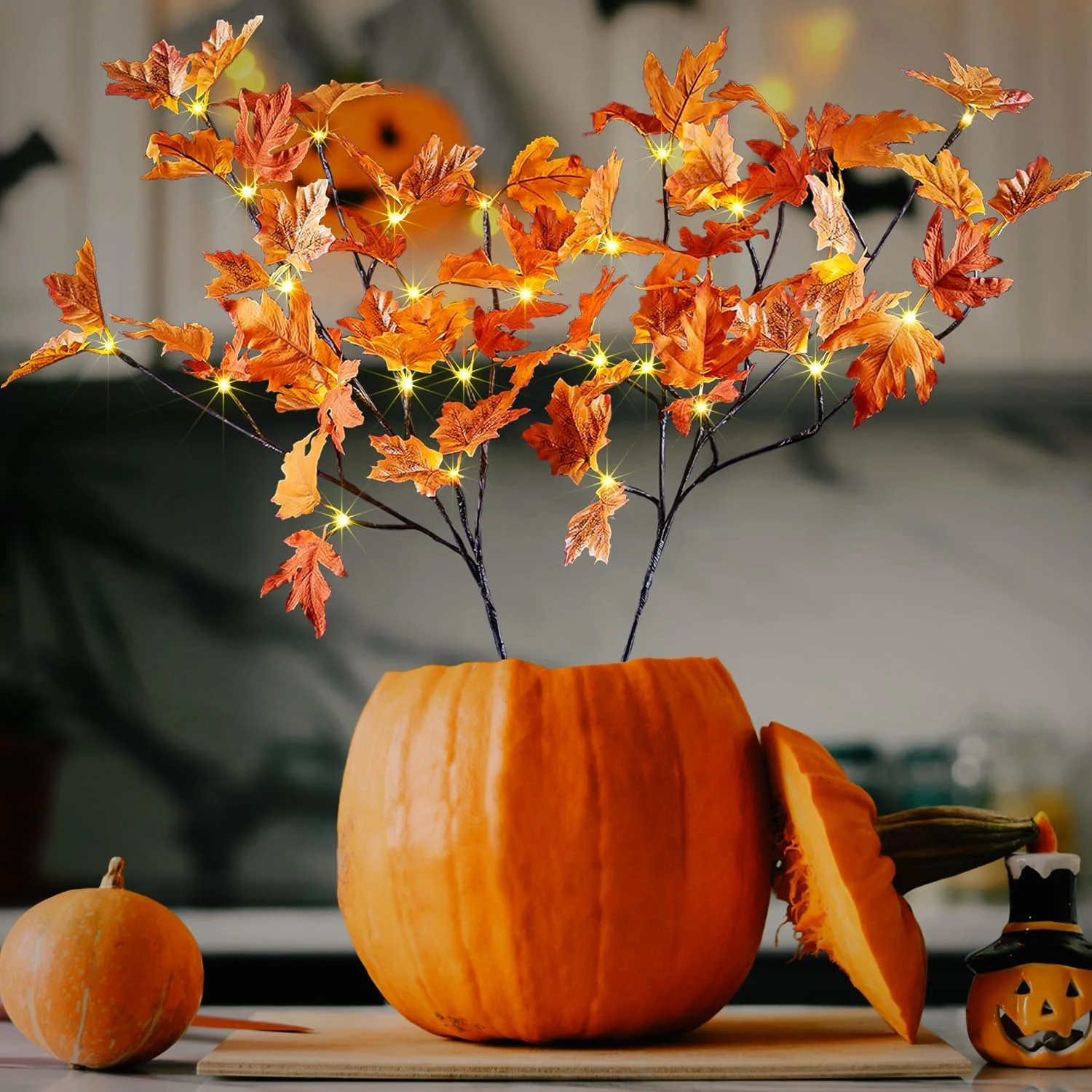 6FT 120LED Artificial Lighted Maple Tree Warm White Fall Decorations Indoor Ourdoor, Orange - Image 3